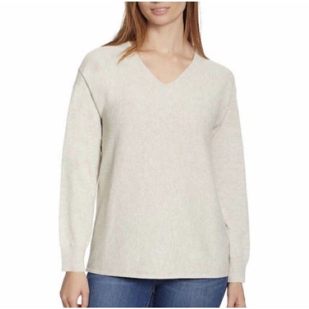 Ella Moss Women's V Neck Ribbed Soft Pullover Sweater Size XXL NWT Color Grey